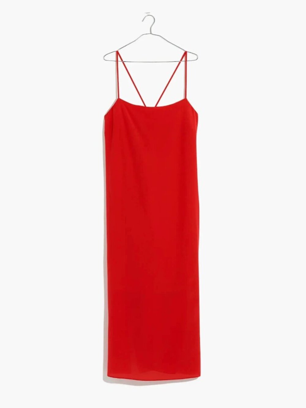 NWT Madewell Silk Square Neck Cross-Back Slip Midi Dress Lipstick Red 0